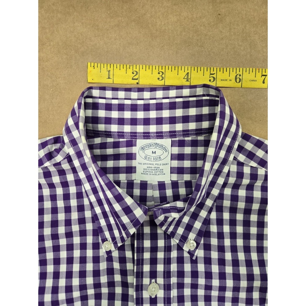 Brooks Brothers Men's Purple Plaid Button Down Cotton Dress Shirt Size M - Picture 3 of 13